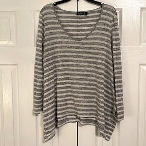 ana grey striped pullover knit top with handkerchief hem